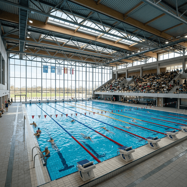 Tollcross International Swimming Centre interior showing an Olympic-sized pool